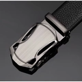 Leren herenriem met automatische gesp van geborsteld metaal en modern aerodynamisch design - Automatic Buckle / Gunmetal Raceauto Stijl