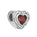DIY heart charm bead with silver frame, red heart stone and sparkling rhinestones - Heart-shaped Red Stone Bead (Silver Pave)