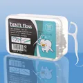 Dental floss picks 50-count pack in a transparent storage box with white flossers - 50 Pcs/Box (PS+PE)