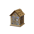Casetta natalizia in legno con luce LED blu e incisioni a stella - Candela media / 7*7*9cm