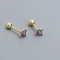 S925 silver four-leaf flower ear stud with gold base and purple pear-cut zircon crystals - Gold Plated Purple Zirconia