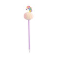Cute unicorn ballpoint pen with pink and white plush ball and purple barrel for kids - Purple