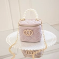 Pink mini jelly box bag with pearl handle and golden double heart logo in shiny quilted finish - Purple