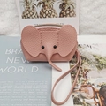 Pink elephant leather coin purse with litchi grain texture and secure zipper closure - Lotus Pink