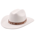 Detail of white wool fedora hat featuring brown leather band with silver metal studs - M (56-58cm) / Pure White