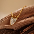 Elegant gold-plated S925 sterling silver heart necklace with sparkling white pavé diamonds - 925 Silver / 18K Gold