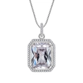 Silver pendant necklace featuring a large emerald-cut white zircon with halo setting - Tz-34 [white Diamond]