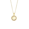 Goldene Edelstahlkette mit rundem Anhänger, Buchstabe R und Zirkonia-Steinen besetzt - Buchstabe R Stil (R)