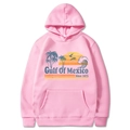 Pink oversized hoodie with vintage Gulf of Mexico palm tree and ocean wave print - Pink