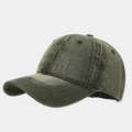 Close-up of dark green washed denim baseball cap showing fabric texture and metal buckle - Adjustable / Army Green