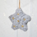 Gray felt star ornament with golden beads and rustic hemp rope for Christmas decor - Star / Light Gray