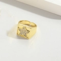 Adjustable golden square ring featuring a sparkling zircon star design on white surface - Five-pointed Star