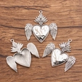 Silver alloy sacred heart charms with flame and wings for DIY jewelry making - 27B3-1 Flame Wing Heart