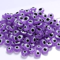Purple resin evil eye flat round beads with central drill hole for DIY jewelry making - Light Purple
