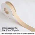 Matte cotton solid ribbon in khaki yellow color for gift wrapping, 2.5cm wide and 20 yards - Double-sided Matte Cotton / 2.5cm Wide * 20 Yards / Earthy Yellow