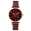 Women's rose gold quartz watch with red gradient leaf dial and magnetic Milanese strap - Red