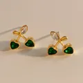 Chic cherry-shaped stud earrings with gold stems and sparkling heart-shaped green crystals - Gold With Green Zircon (KDE2126)
