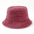 Detailed texture of burgundy washed cotton bucket hat with breathable metal eyelets - M (56-58cm) / Burgundy