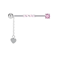 Silver industrial barbell with pink gemstones and dangling heart charm jewelry - Silver Heart Pink Gemstone