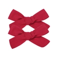 Set of two red linen cotton bow hair clips featuring a textured weave and simple design - Bow Hair Clips Set / Red