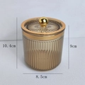 Golden vertical stripe storage jar with lid, 10.4cm height and 8.5cm diameter size - Round Bead Handle / Amber