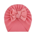 Pink waffle knit baby turban hat featuring a large soft bow and textured stretch fabric - One Size / Dusky Pink