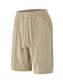 Dettaglio di pantaloncini beige da uomo con tessuto a nido d'ape e coulisse in vita elastica - S / Cachi