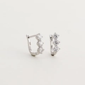 Orecchini a cerchio a U in argento S925 con tre pietre di zircone trasparente tondo - Argento 925 / Oro Bianco