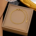 Elegant gold double-layered heart-link stainless steel bracelet displayed on a jewelry box - Gold Stainless Steel Heart Chain Bracelet (SLE2227)