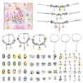 Bastelset für Mädchenarmbänder mit Einhorn-Thema in einer dekorativen Geschenkbox - Armband-Geschenkbox-Set (20 farbige Perlen, 20 Legierungsperlen mit großem Loch, 20 Anhänger, 3 16CM Karabiner-Armbänder)