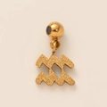 Detailed view of golden Aquarius zodiac pendant with matte finish and ball clasp attachment - Frosted Aquarius Zodiac Sign
