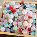 Colorful 10mm gold-speckled glass beads with ice crackle texture in a wooden tray - M33# Mixed Colors [10MM Opal Fragment]