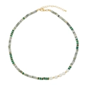 Handmade malachite and freshwater pearl beaded necklace with elegant gold spacers - Malachite Necklace