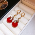 Détails des boucles d'oreilles serpent dorées avec perles rouges et oxydes de zirconium - 6# Créoles Serpent Strass Perle Rouge