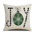 Christmas JOY linen pillowcase with black and white plaid letters and green snowflake ball - Green Ornament - JOY