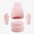 Dettagli del set rosa con cappello a maglia, sciarpa e guanti touch-screen invernali - Taglia unica / Rosa Chiaro