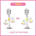Luminous Libra zodiac charm in silver plating with pink enamel for DIY bracelets - Libra