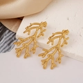 Ocean-style sea grass coral earrings in 18K gold-plated stainless steel on white stone - Gold