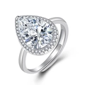 Verstelbare zilveren ring met peervormige witte zirkoon en pave gezette kristallen - Verstelbaar Open / Witte Zirkonia