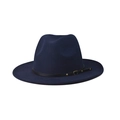 Close-up of deep blue wool fedora featuring a black leather band with gold metal studs - Adult 57-60cm / Navy Blue (3)