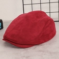 Macro detail of red faux suede newsboy cap fabric with vintage British texture - M (56-58cm) / Red
