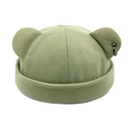 Cute olive green docker hat with cat ears and metal ring for autumn and winter wear - M (56-58cm) / Bean Green
