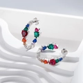 Luxurious S925 sterling silver hoop earrings with multi-colored heart-shaped cubic zirconia - 925 Silver / White Gold