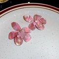 Close-up of pink marble texture mesh flower earrings with pearls on a ceramic dish - Pink Marble Pattern Resin Flower Style (17# Silver Pin)