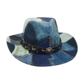 Cappello da cowboy vintage in patchwork di denim blu con fibbia in metallo leone - Taglia unica / Blu Reale
