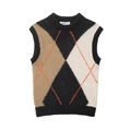 Retro gebreid vest met ruitpatroon, mouwloze V-hals in de kleuren zwart, camel en beige - S / Zoals getoond