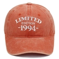 Detailed embroidery of LIMITED EDITION 1994 on a vintage washed brick red baseball cap - Adjustable / Orange