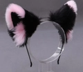 Handmade Lolita cosplay cat ears headband with black and pink plush fur details - Black and Pink