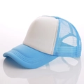 Classic sky blue and white trucker hat featuring a breathable mesh back and a plain front - Adjustable / Light Blue and White