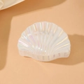 Elegant pearl white shell hair claw clip with iridescent finish for summer styling - White